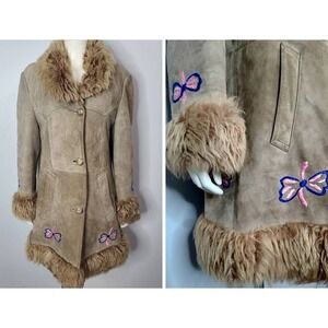 Vintage 1970s Penny Lane Afghan Coat with Embroidered Butterflies